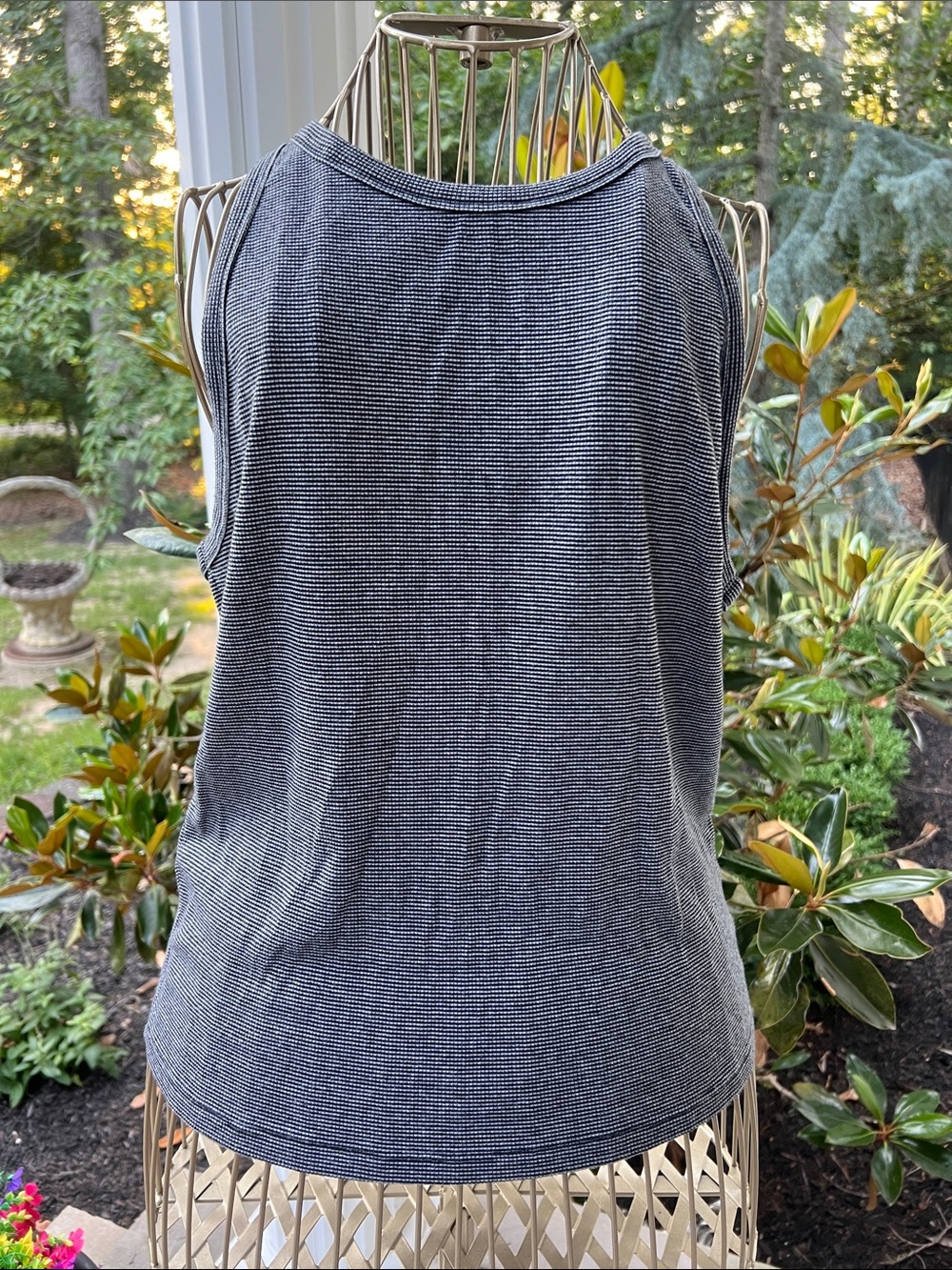 American Eagle Outfitters Charcoal and White Striped Tank Top